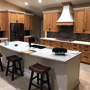 beautiful kitchen with center island.